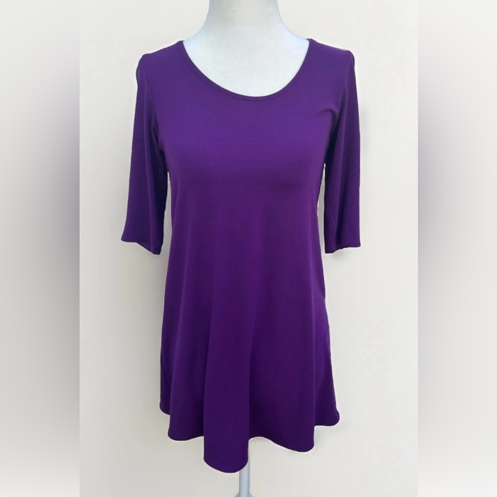 Eileen Fisher Tunic Top Sz PP/2 Purple Half Sleeve Swing Top Casual Minimalist